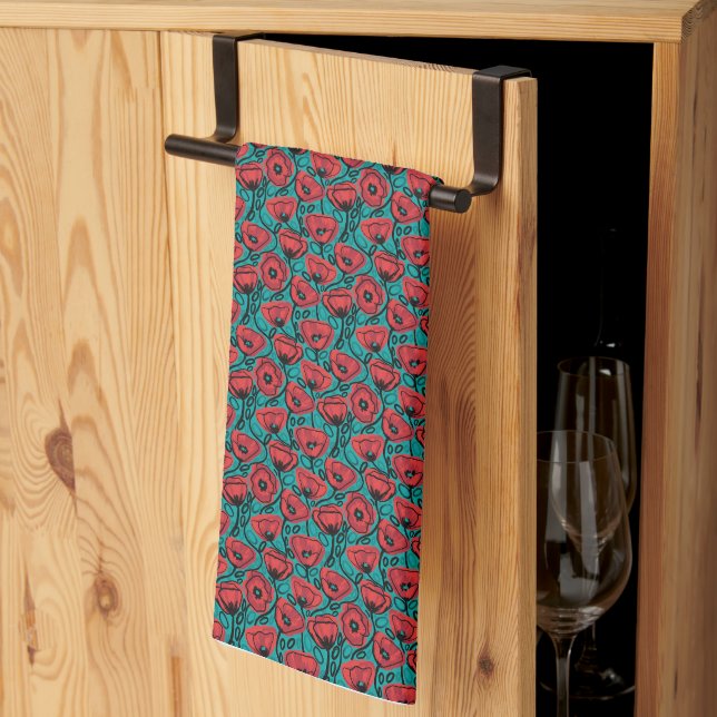 Paño De Cocina Modern Abstract Red Poppy Floral Pattern (Pliegue de tercios)