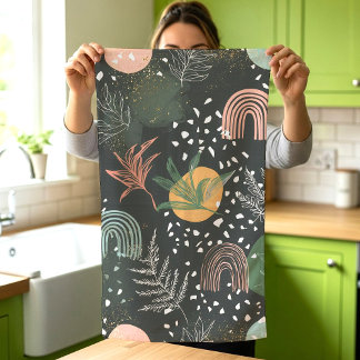 Paño De Cocina Modern Abstract Terrazzo & Botanical Collage