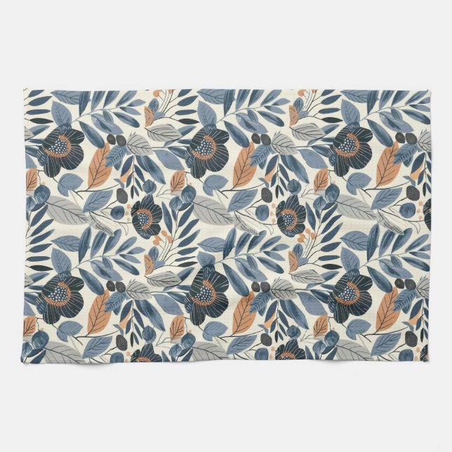 Paño De Cocina Modern Blue Botanical Spring Floral Kitchen Towels (Horizontal)