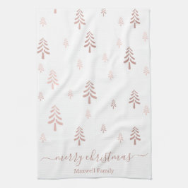 Paño De Cocina Modern blush pink white merry christmas trees name