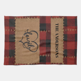 Paño De Cocina Modern Christmas Family Name Red Buffalo Plaid 