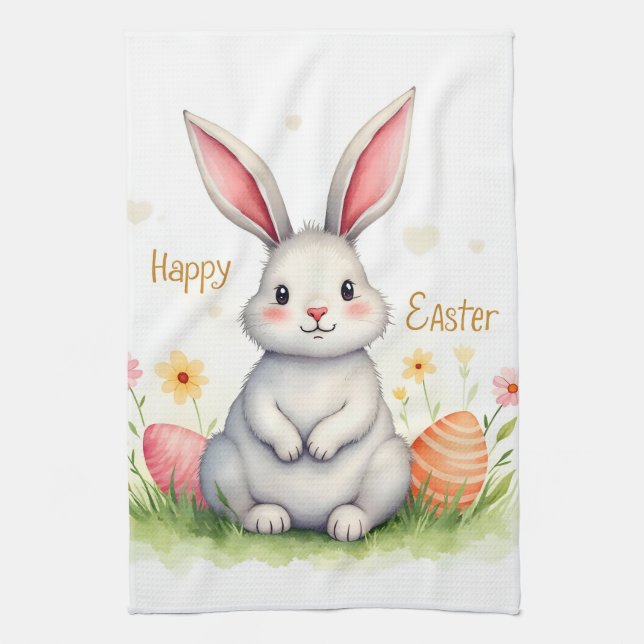 Paño De Cocina Modern Cute Easter Bunny And Eggs Collection (Vertical)