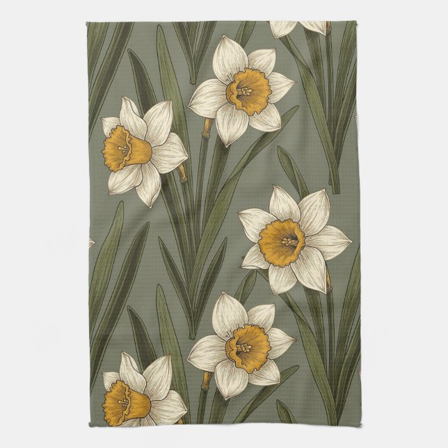 Paño De Cocina Modern Daffodil Botanical Pattern (2) (Vertical)