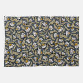 Paño De Cocina Modern Floral Navy Blue Coneflower Daisy Botanical