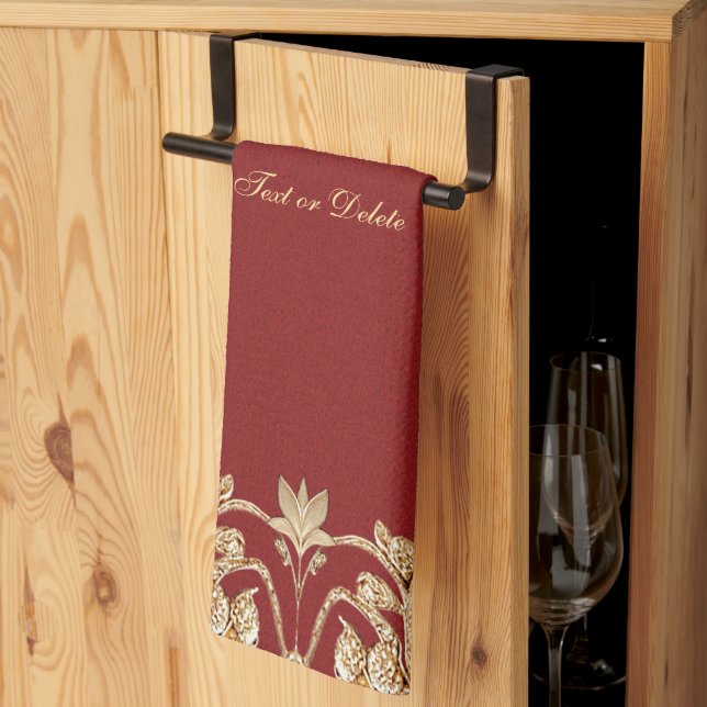 Paño De Cocina Modern Gold Red Floral Kitchen Towels (Pliegue de tercios)