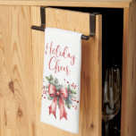 Paño De Cocina Modern Holiday Cheer Script Red Bow<br><div class="desc">Decorate for the Christmas holiday season with this festive kitchen towel featuring a modern, chic calligraphy script typography for the greeting HOLIDAY CHEER accented with a watercolor red bow and holly. ASSISTANCE: For help with design modification or personalization, resizing, transferring the design to another product or if you would like...</div>