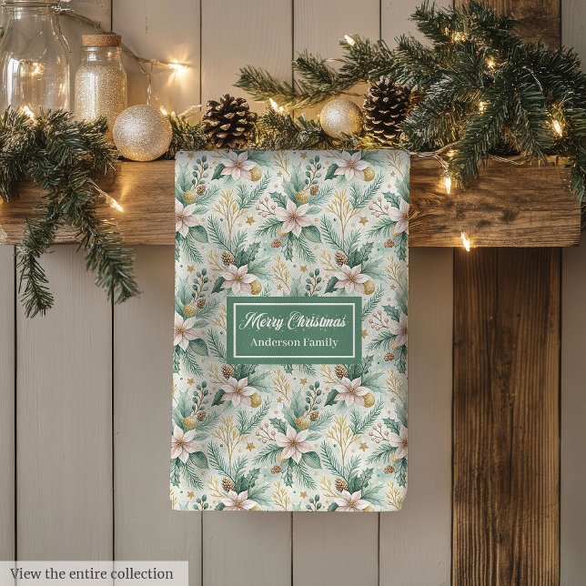 Paño De Cocina Modern Holiday Kitchen Towel White Poinsettia (Modern Holiday Kitchen Towel White Poinsettia Style)