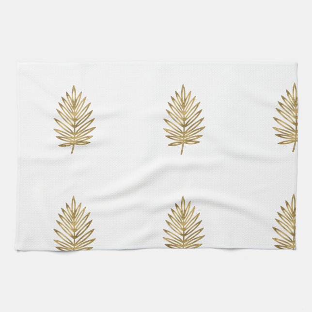 Paño De Cocina Modern Metallic Gold Botanical Palm Leaf Pattern (Horizontal)