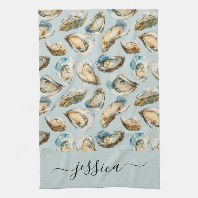 Paño De Cocina Modern oysters pattern script name (Vertical)