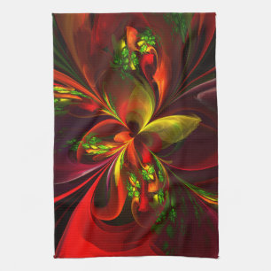 Paño De Cocina Modern Red Green Floral Abstract Art Pattern #05