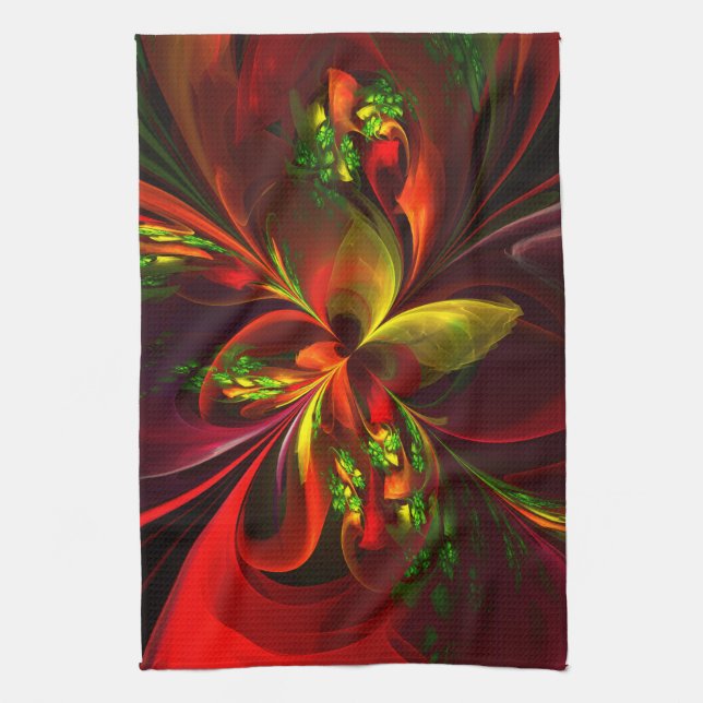 Paño De Cocina Modern Red Green Floral Abstract Art Pattern #05 (Vertical)