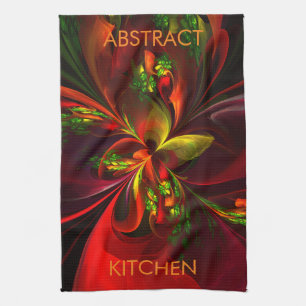 Paño De Cocina Modern Red Green Floral Abstract Art Pattern #05