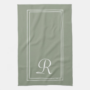 Paño De Cocina Modern Sage & Raya Blanca Monograma Personalizado