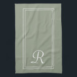 Paño De Cocina Modern Sage & White Stripe Monogram Personalised<br><div class="desc">Modern Sage Green & White Stripe Monogram Personalised kitchen towel</div>