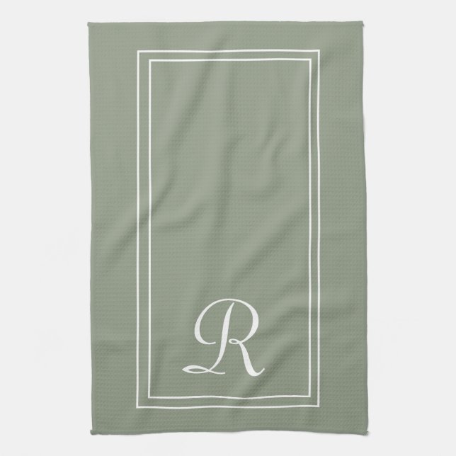 Paño De Cocina Modern Sage & White Stripe Monogram Personalised  (Vertical)