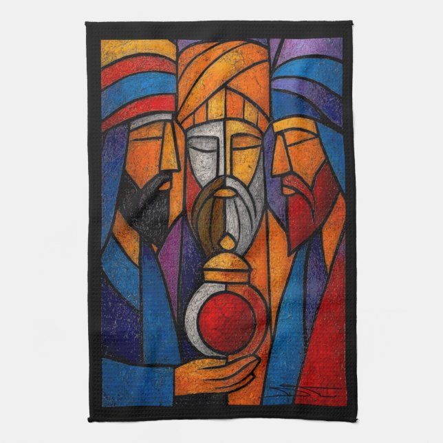 Paño De Cocina Modern Stained Glass Three Wise Men (Vertical)