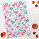 Paño De Cocina Moderna acuarela floral de aves<br><div class="desc">Aves acuáticas modernas y contemporáneas y flores en un vibrante color verde verde azulado,  rosa magenta y rojo sobre un fondo blanco. Arte original de Nic Squirrell.</div>