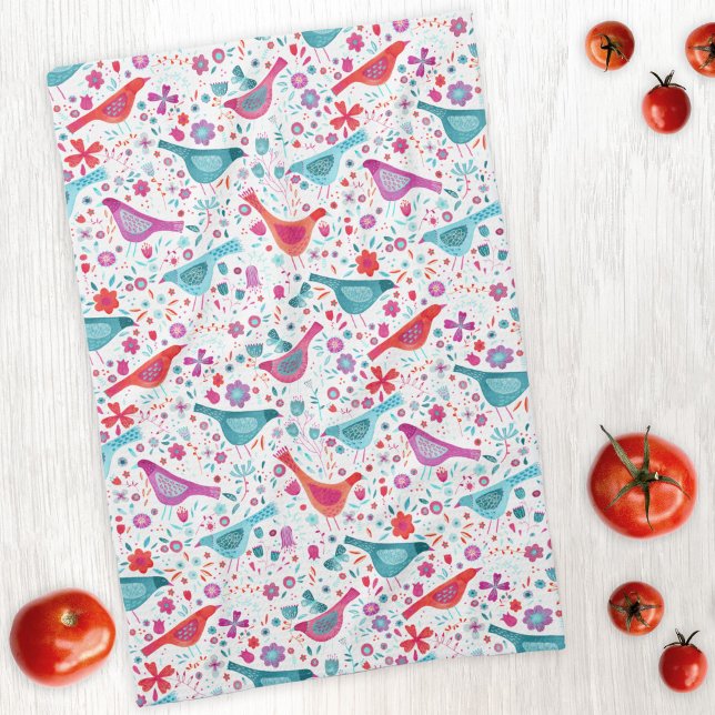 Paño De Cocina Moderna acuarela floral de aves (Subido por el creador)