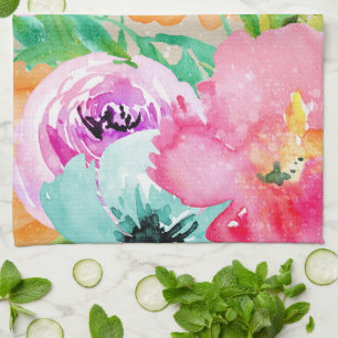 Paño De Cocina Moderna acuarela floral de primavera brillante y b