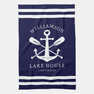 Paño De Cocina Moderna Casa Lake Nombre Familia Nautical Navy Azu