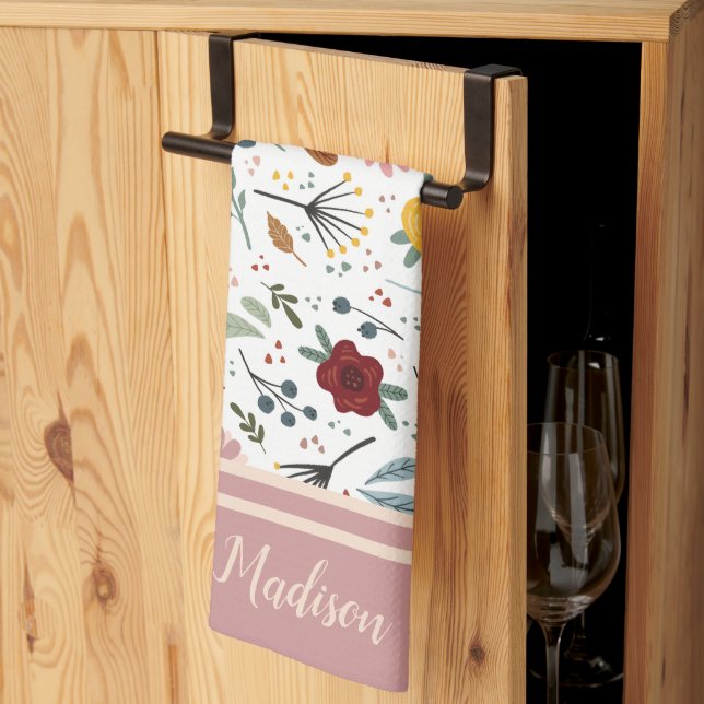 Paño De Cocina Moderna y elegante caligrafía floral personalizada (Pliegue de tercios)