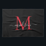 Paño De Cocina Moderna y elegante escritura en monograma rojo bur<br><div class="desc">Moderna toalla de cocina elegante color burdeos negro marrón rojo Monograma</div>