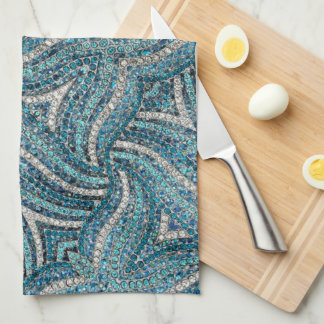 Paño De Cocina Moderna Y Elegante Girly Plata Turquesa Swirl Azul