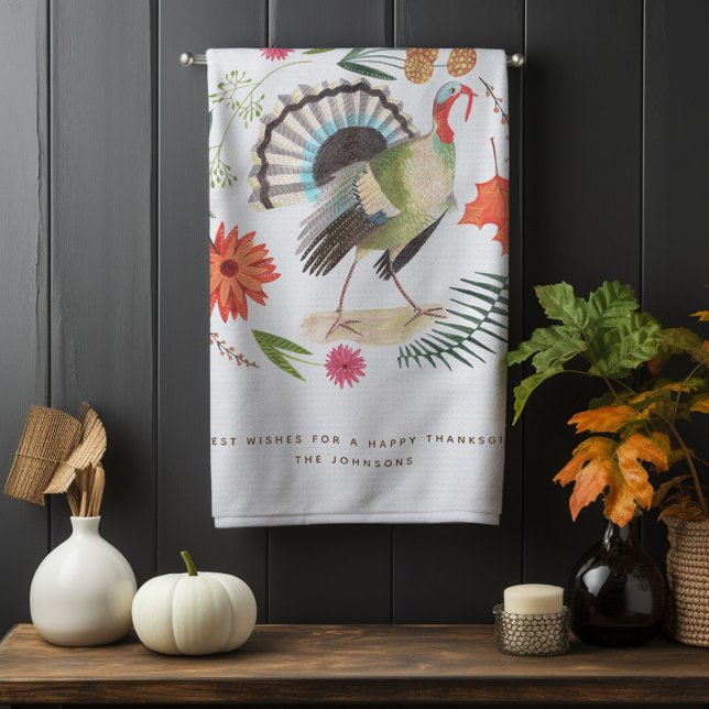 Paño De Cocina Moderna y elegante Turquía Día de Acción de Gracia (Modern Elegant Turkey Thanksgiving Botanical Kitchen Towel)
