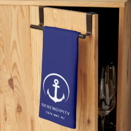 Paño De Cocina Moderno Ancla de barco Monograma Marina Azul
