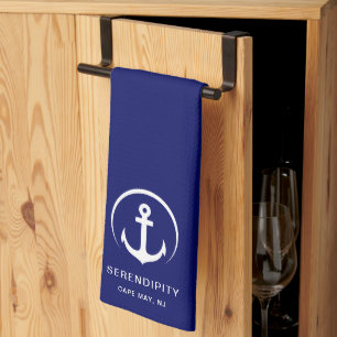 Paño De Cocina Moderno Ancla de barco Monograma Marina Azul
