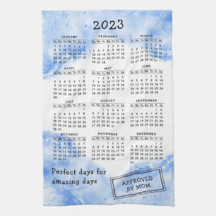 Paño De Cocina Moderno calendario de año completo 2023 Azul blanc