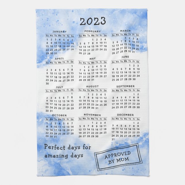 Paño De Cocina Moderno calendario de año completo 2023 Azul blanc (Vertical)