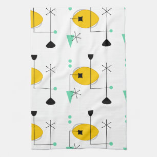 Paño De Cocina moderno de mediados de siglo azul amarillo simple 