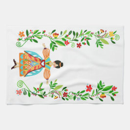 Paño De Cocina Moderno Estilo Arte Folclórico Niña Tangerina De F