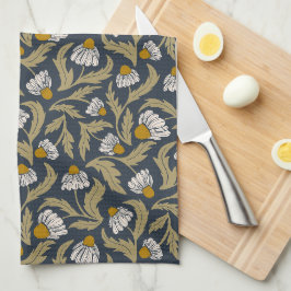 Paño De Cocina Moderno floral conejo de navío azul daisy botánico
