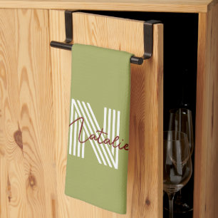 Paño De Cocina Moderno fresco inicial y guion texto verde oliva