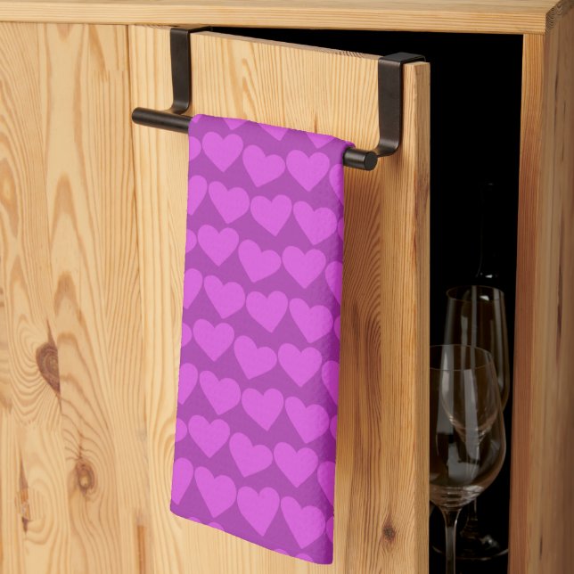 Paño De Cocina Moderno Groovy Purpl Hearts Pattern Valentines Cut (Pliegue de tercios)