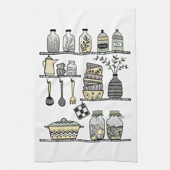 Paño De Cocina Moderno Ilustracion Boho Farmhouse Kitchen Shelf (Vertical)