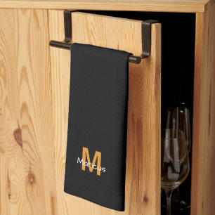 Paño De Cocina Moderno Monograma Chic Negro