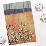 Paño De Cocina Moderno Naranja de análisis de paisaje quemado<br><div class="desc">Paisaje semiabstracto de la flor de espinas negras en naranja quemado contemporáneo,  blanco y gris. Arte original de Nic Squirrell.</div>