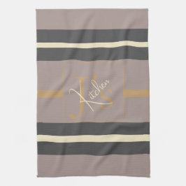 Paño De Cocina Moderno Neutro Chic con Raya Dorada y Beige Person