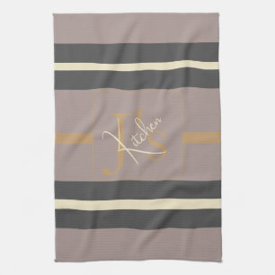 Paño De Cocina Moderno Neutro Chic con Raya Dorada y Beige Person