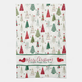 Paño De Cocina Moderno patrón de árbol de Navidad Minimalista roj