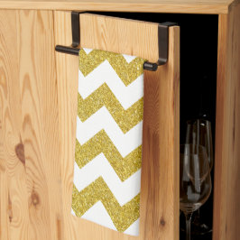 Paño De Cocina Moderno Purpurina de Oro Chevron Blanco