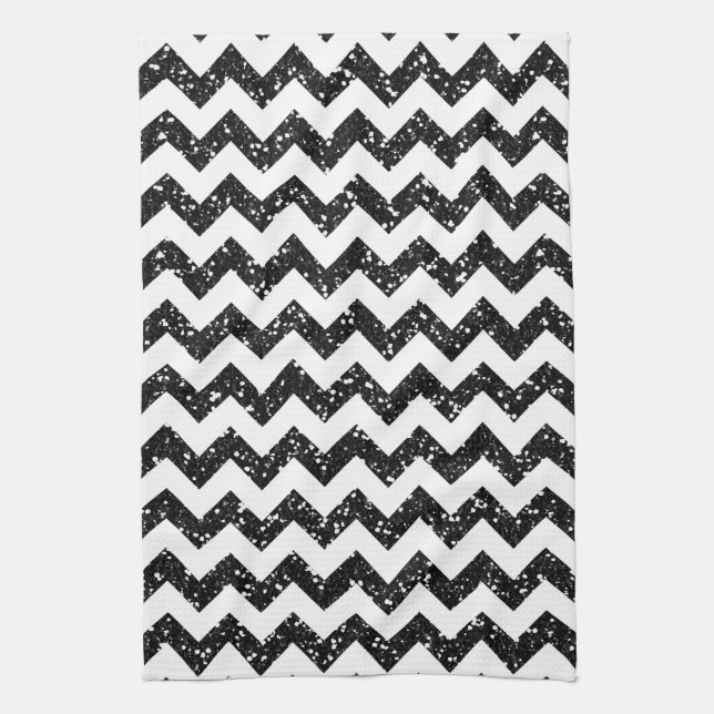 Paño De Cocina Moderno Purpurina negro Chevron Kitchen Dish Toall (Vertical)