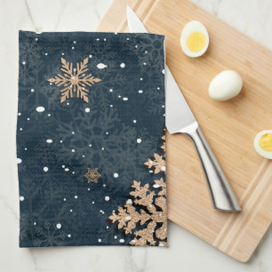 Paño De Cocina Moderno Rosa elegante Purpurina de oro copos de ni