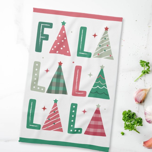 Paño De Cocina Moderno y divertido Fa La La (cute, whimsical and fun Fa La La La Christmas typography kitchen towel)
