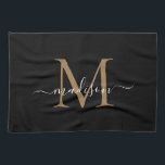 Paño De Cocina Moderno y elegante nombre de guión monograma de or<br><div class="desc">Moderno elegante dorado negro Monograma Script Nombre Toalla de cocina</div>