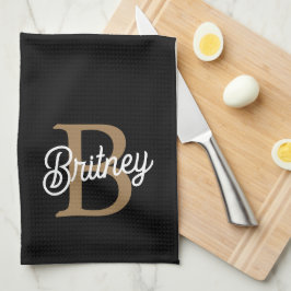 Paño De Cocina Moderno y elegante nombre de monograma Black Gold