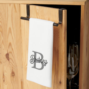 Paño De Cocina Moderno y elegante nombre de monograma guión gris 